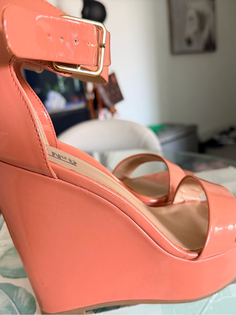 Windsor Smith Peach Patent Wedge Sandals - Picture 8 of 8